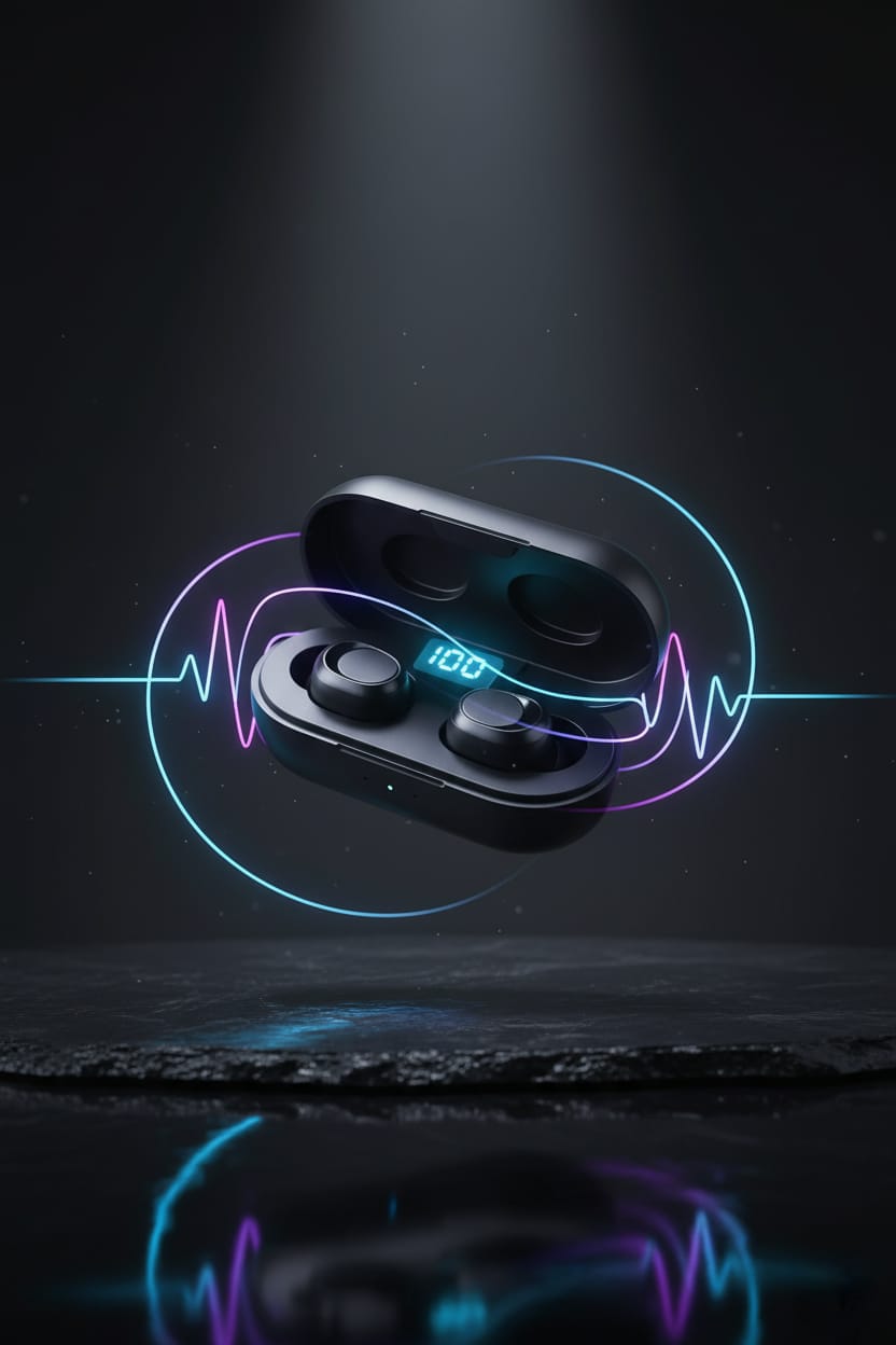 Wireless earbuds with with digital dispaly