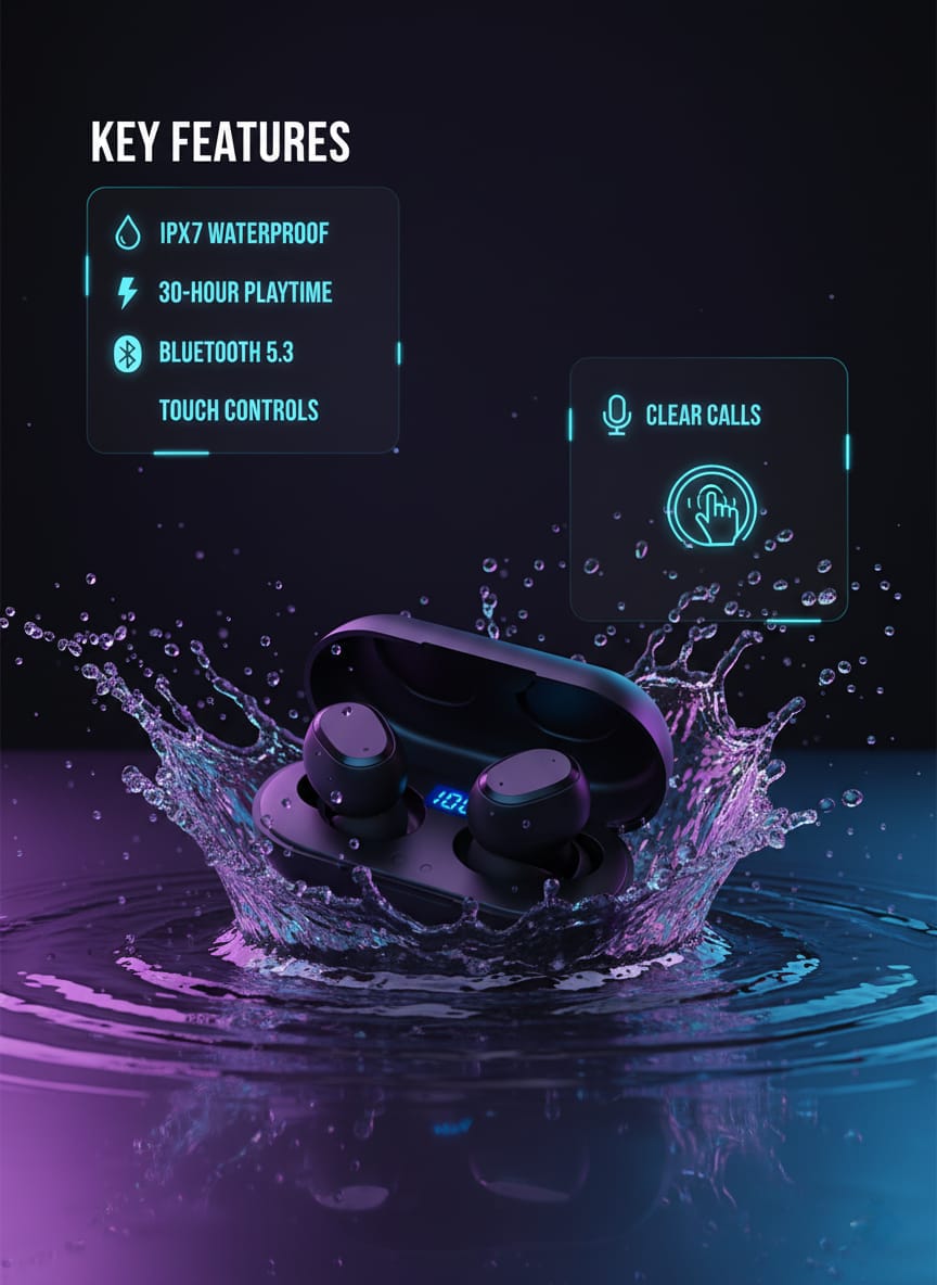 Wireless earbuds with with digital dispaly